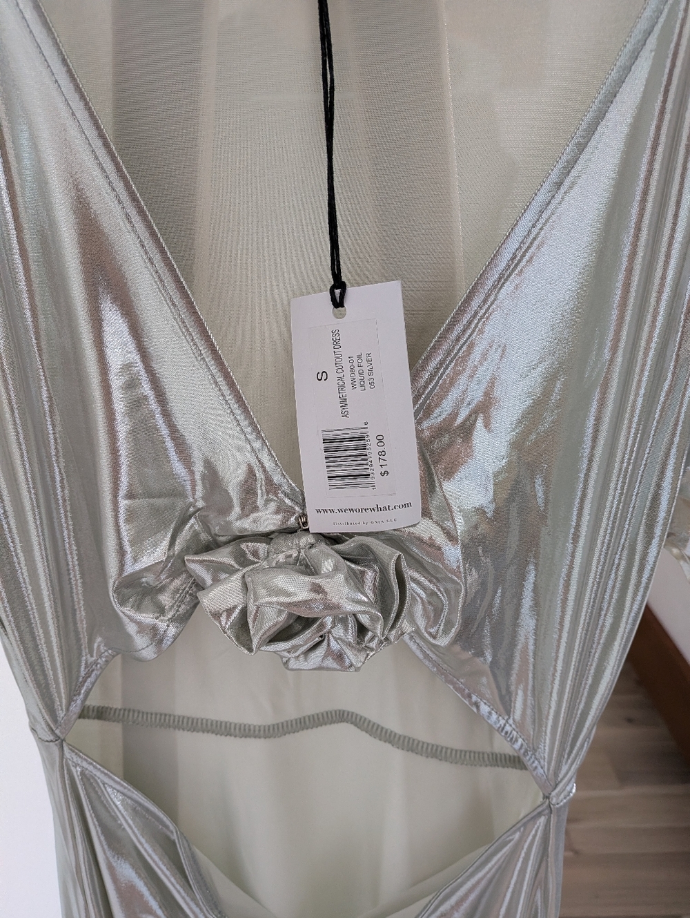 WeWoreWhat Silver Asymmetrical Cutout Midi Dress Size S NWT - Picture 3 of 7